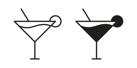 Cocktail icons in outline, flat style. Vector EPS