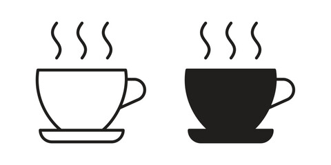 Coffee icons in outline, flat style. Vector EPS