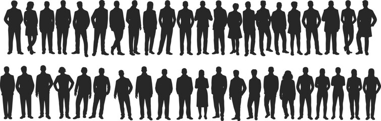 People silhouette collection, diverse human poses, standing and walking figures, black vector illustration for design, demographics, art, and education