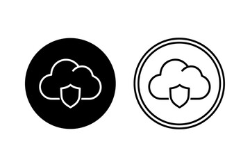 Cloud security shield silhouette and outline icon set