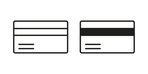 Credit card icons in outline, flat style. Vector EPS