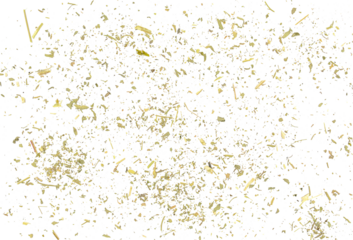 Dried and chopped leaves flying, common wormwood, Artemisia absinthium isolated on white background and texture