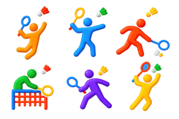 Group of people playing various sports, including tennis, badminton