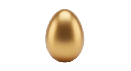 Single lustrous golden egg with smooth reflective surface, cutout, PNG isolated on white or transparent background