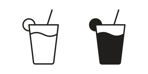 Drink icons in outline, flat style. Vector EPS
