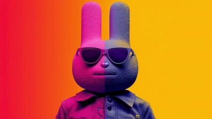 Colorful animated rabbit character wearing sunglasses and stylish outfit against vibrant gradient background - Powered by Adobe