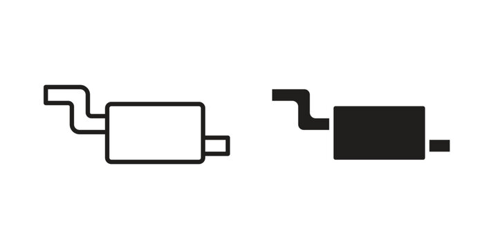 Exhaust pipe icons in outline, flat style. Vector EPS