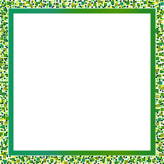 Square Frame with Mosaic Border of Small Squares in Green, Blue, and Yellow with Solid Green Inner Edge for a Playful, Festive, and Minimalist Decorative Design