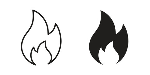 Flame icons in outline, flat style. Vector EPS