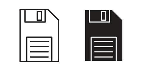 Floppy disk icons in outline, flat style. Vector EPS