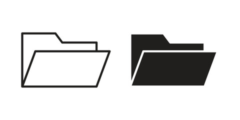 Folder icons in outline, flat style. Vector EPS