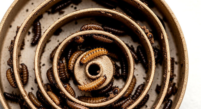Mealworms in a Spiral Ceramic Feeder