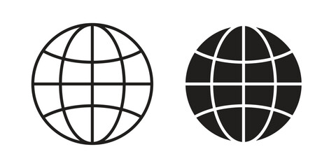 Globe icons in outline, flat style. Vector EPS