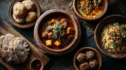 Traditional Dish with Spices and Various Sides