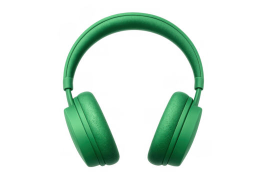 Green wireless over-ear headphones for listening to music, audio, podcast, and entertainment, with transparent background
