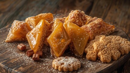 Delightful Sweet Treats on Rustic Wooden Platter