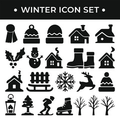 Fototapeta premium Winter Silhouette Vector Collection – Snow, Trees, People & Nature Illustration Set