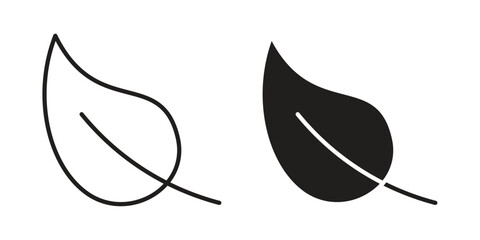Leaf icons in outline, flat style. Vector EPS