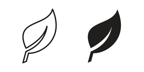 Leaf icons in outline, flat style. Vector EPS