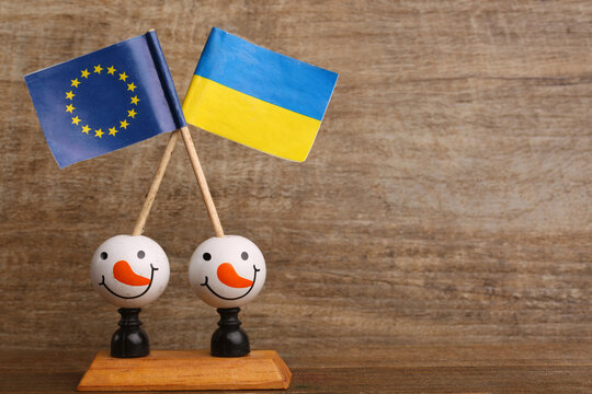 Flags of Ukraine and the European Union. The concept of war and aid to Ukraine.
