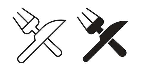 Restaurant icons in outline, flat style. Vector EPS