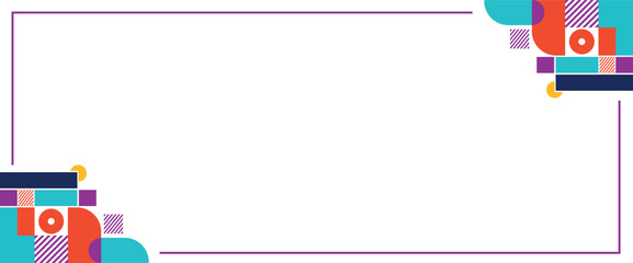 Colorful Geometric Frame – Abstract Corner Shapes on White Background with Purple Border