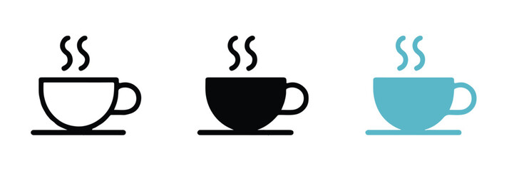 coffee cup icon trio steaming cup mug on saucer vector