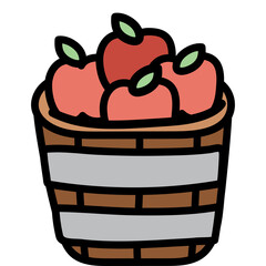 A Basket Full of Red Apples With Green Stems And Gray Stripes On A Transparent Background