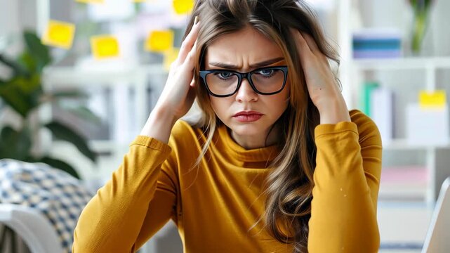 Overwhelmed: Portrait of a woman grappling with the weight of her responsibilities. conveying the stress, frustration, and the internal battle against pressure.