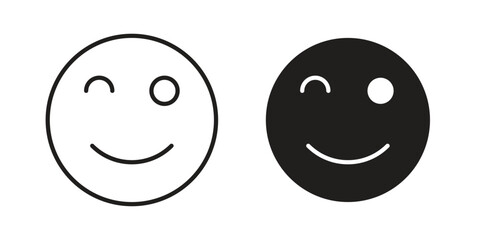 Fototapeta premium Smile wink icons in outline, flat style. Vector EPS
