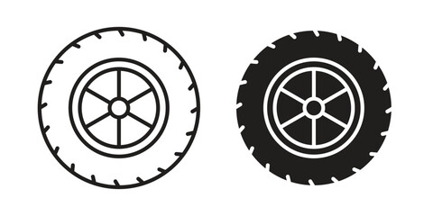 Tire icons in outline, flat style. Vector EPS