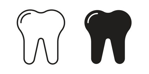 Tooth icons in outline, flat style. Vector EPS