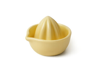 Yellow ceramic citrus juicer on transparent background