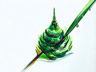 Fresh green sprout with water droplets evokes nature's beauty, perfect for eco-conscious branding and sustainable designs with a hint of abstract artistic flair
