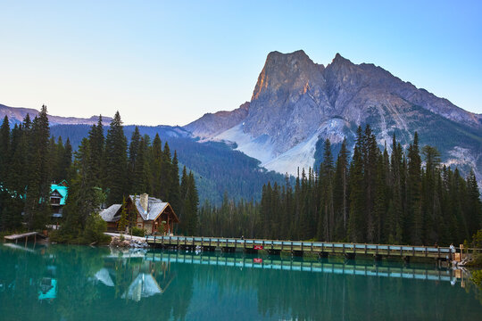 Emerald Lake Lodge Bridge and Mountain Reflections at Sunrise in Yoho National Park - Powered by Adobe