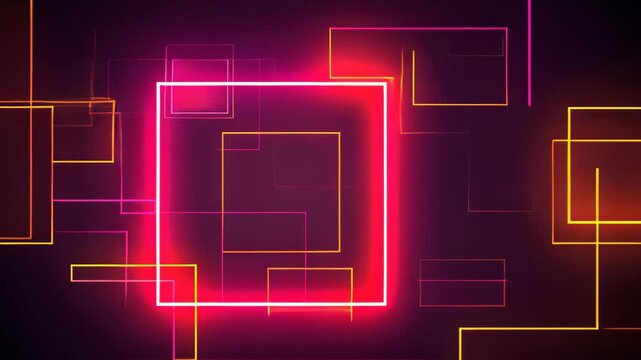 Neon Square: a dynamic composition of neon squares, showcasing modern design principles and technological artistry. It's a vivid display of geometrical precision and modern digital design