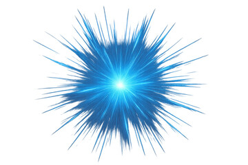 Blue light burst on transparent background, energy explosion with radiating rays, abstract starburst effect