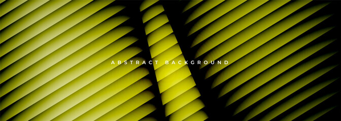 Black and yellow glowing ribbed abstract banner. Vector illustration background with bright gradient.