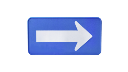 Blue arrow sign guiding direction, isolated on white background