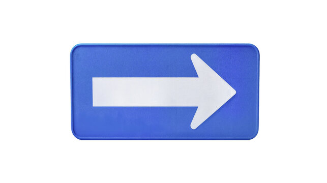 Blue arrow sign guiding direction, isolated on white background - Powered by Adobe