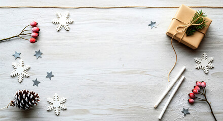 Minimalist Rustic Christmas Gift and Snowflakes