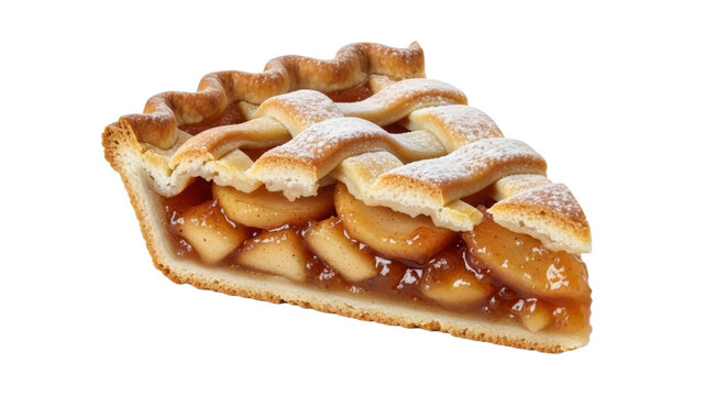 Slice of classic apple pie with lattice crust and powdered sugar - Powered by Adobe