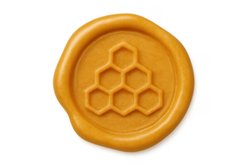 Honeycomb wax seal with hexagon pattern on transparent background