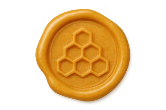 Honeycomb wax seal with hexagon pattern on transparent background