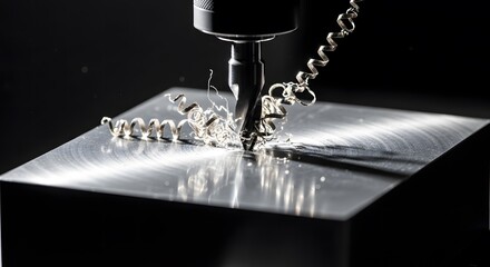 Metalworking process with CNC machine cutting aluminum material  