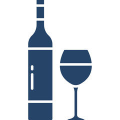 A Dark Blue Icon of a Wine Bottle and a Wine Glass on a Transparent Background