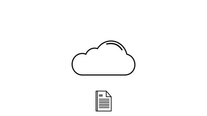 Upload document to cloud storage outline icon animation on white background and green screen. 4K animated outline icon for upload document overlay, data transfer cloud storage, and UI UX element. - Powered by Adobe