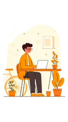 Fototapeta premium Man working on laptop in cozy home office. Balance and inspiration.