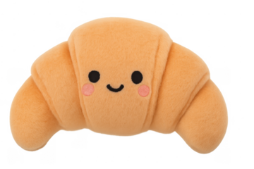 Croissant plush toy smiling on transparent background