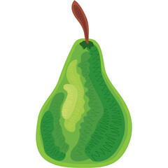 A Detailed Illustration of a Vibrant Green Pear with a Brown Stem and Textured Surface Against a Clean White Background Ideal for Food and Health Content